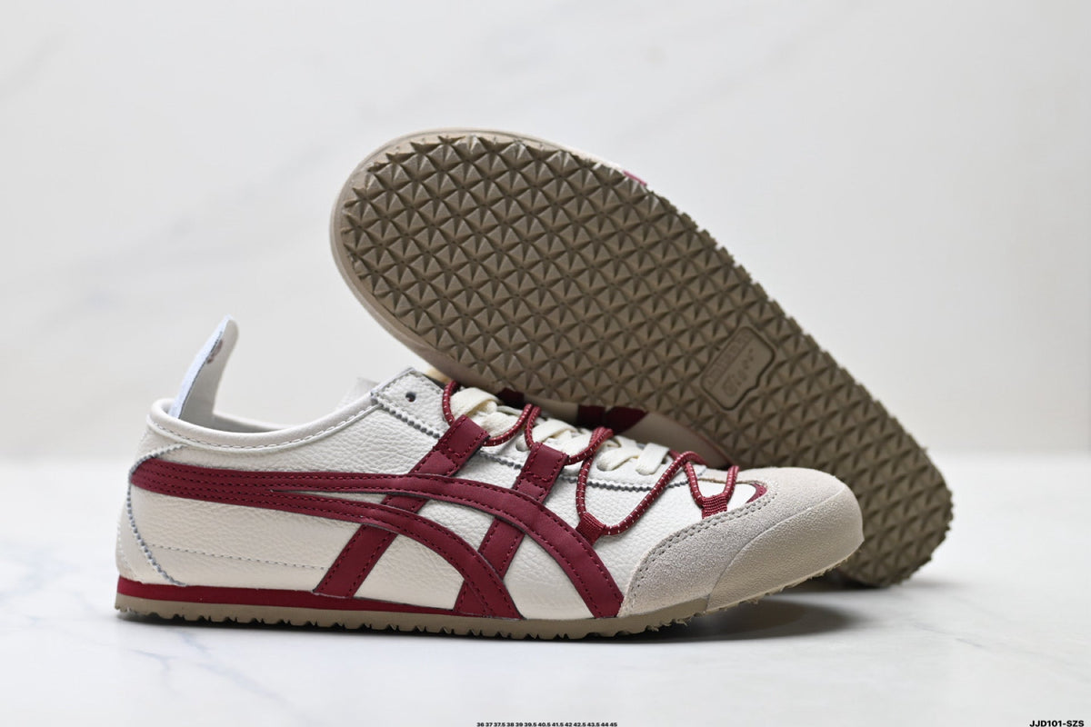 Onitsuka Tiger Retro Low Top White Burgundy Rope Lace Unisex Shoes Style 14