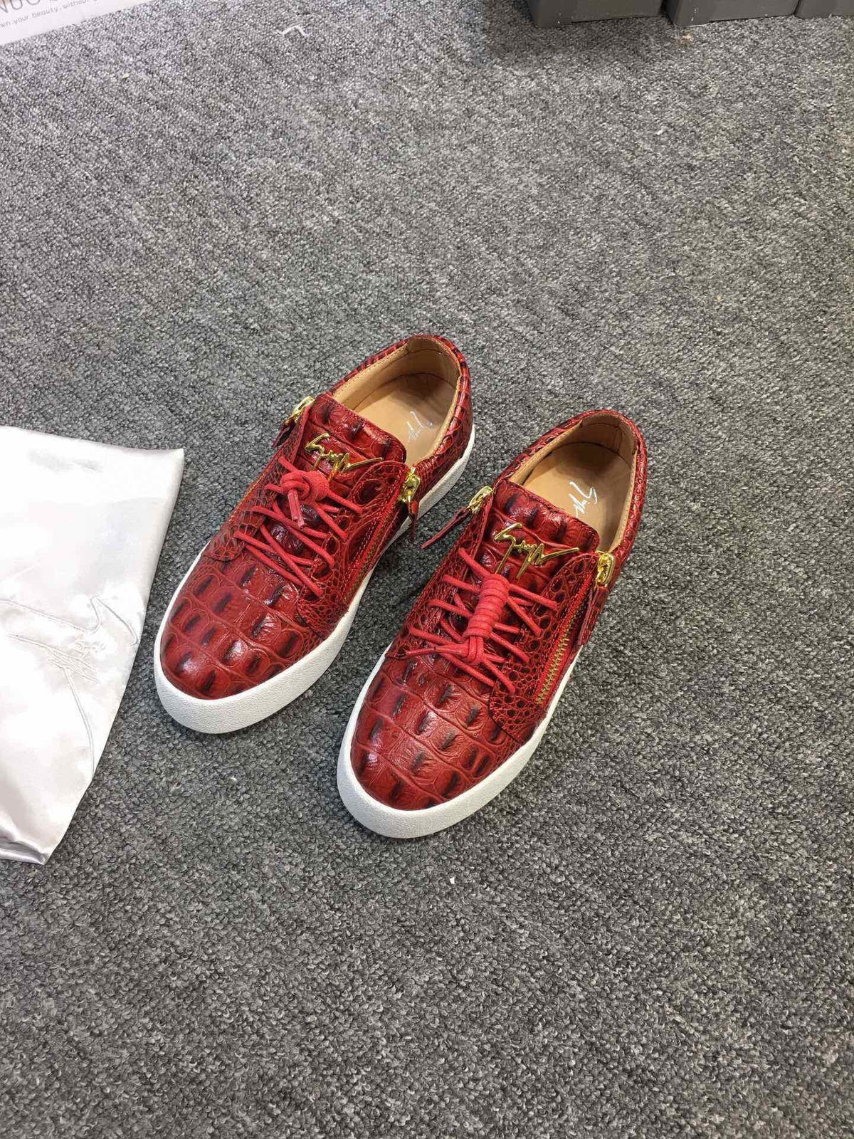 Giuseppe Zanotti Red Croc-Embossed Low-Top Sneakers