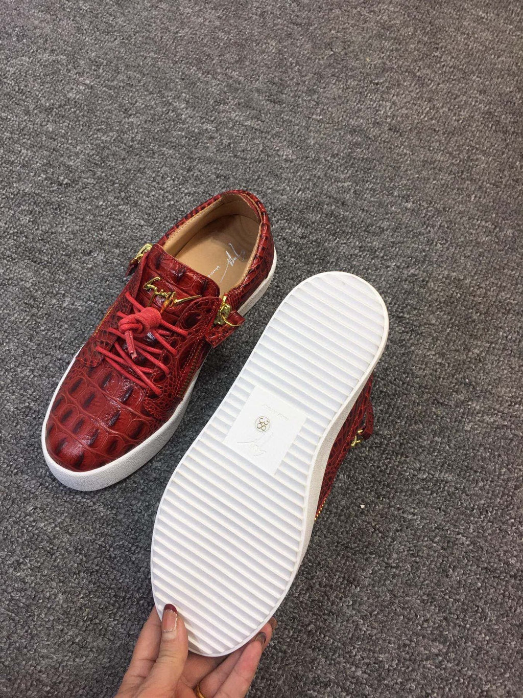 Giuseppe Zanotti Red Croc-Embossed Low-Top Sneakers