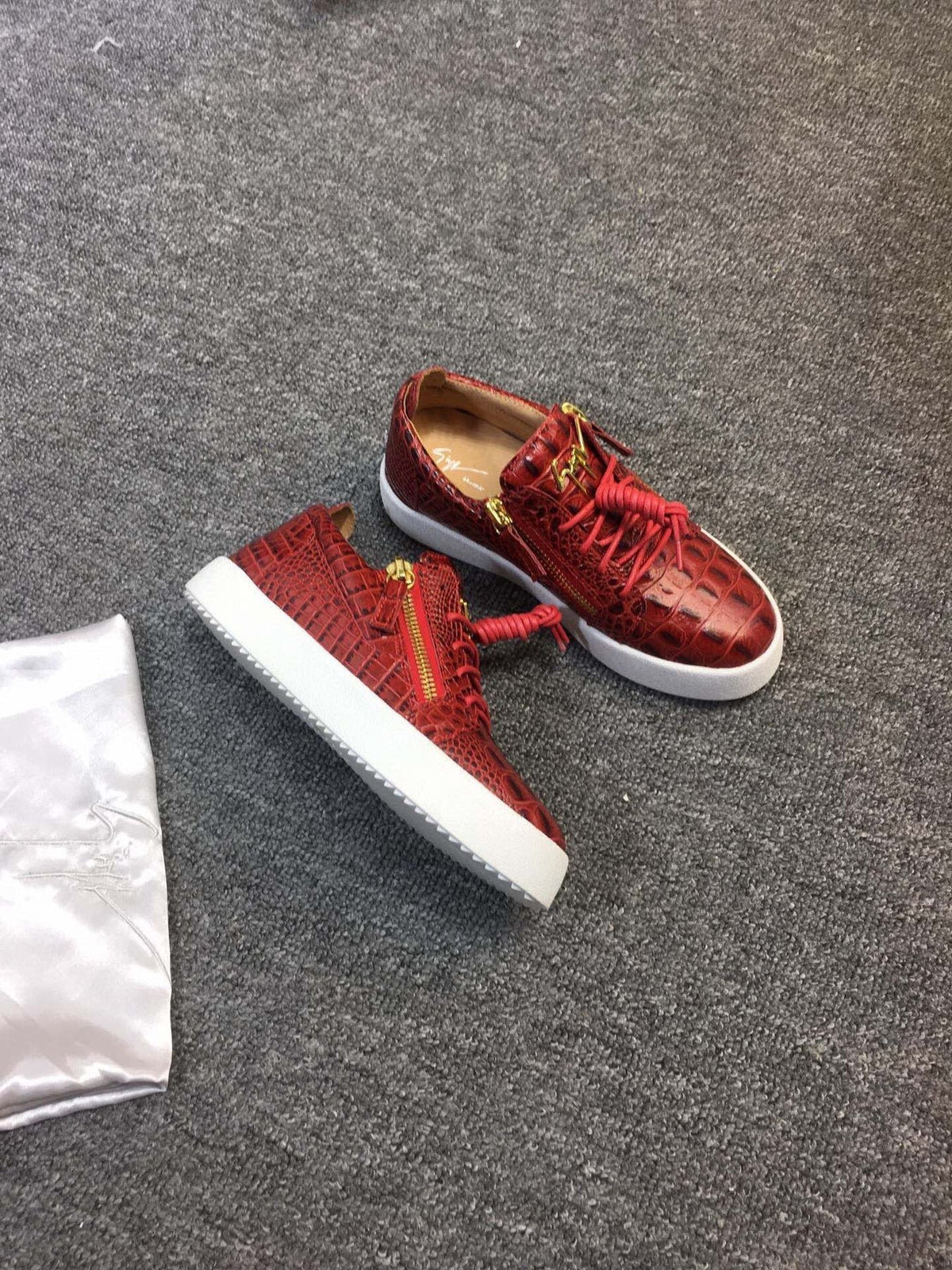Giuseppe Zanotti Red Croc-Embossed Low-Top Sneakers