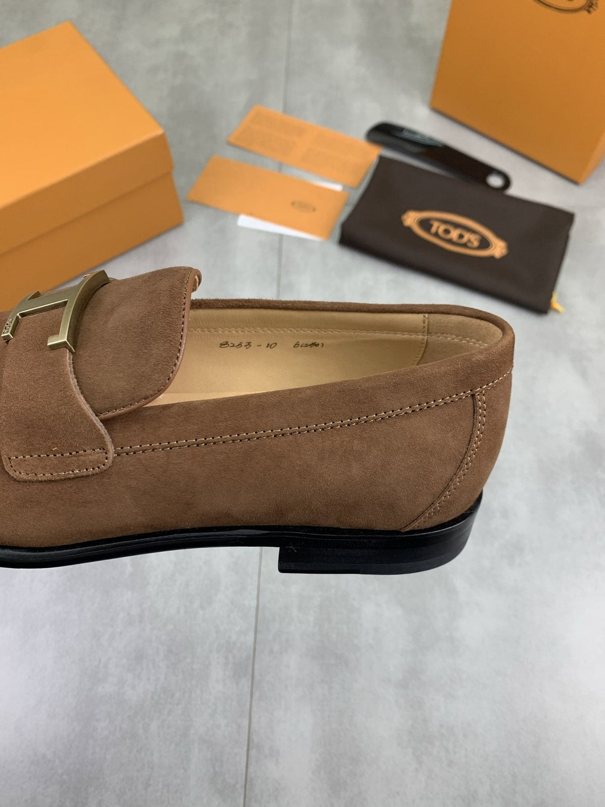 TODS Brown Suede T-Hardware Loafers