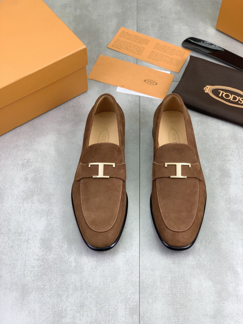TODS Brown Suede T-Hardware Loafers