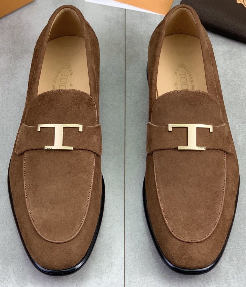 TODS Brown Suede T-Hardware Loafers