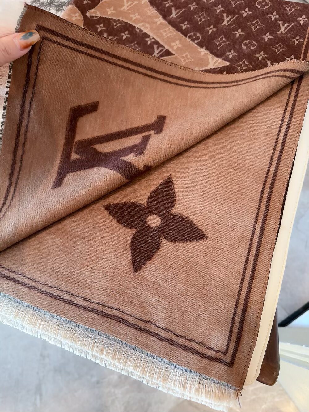 Louis Vuitton Monogram-Style Fringe Scarf