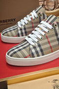 Burberry Beige Check Low-Top Sneakers - White Laces And White Rubber Sole