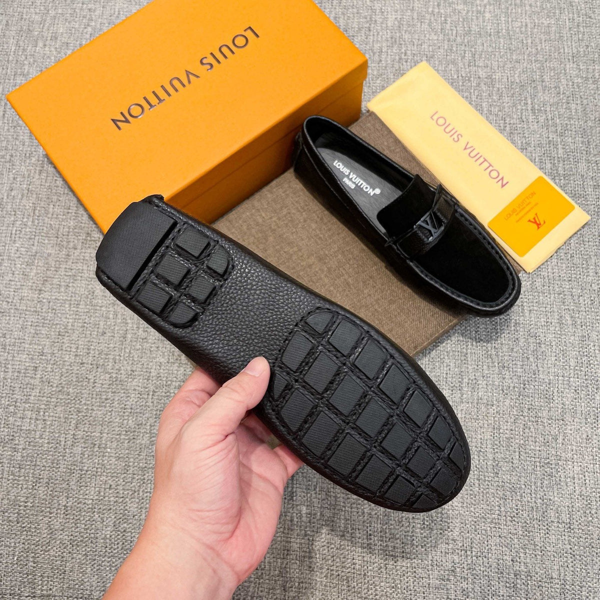 Louis Vuitton Black Textured Strap Loafers