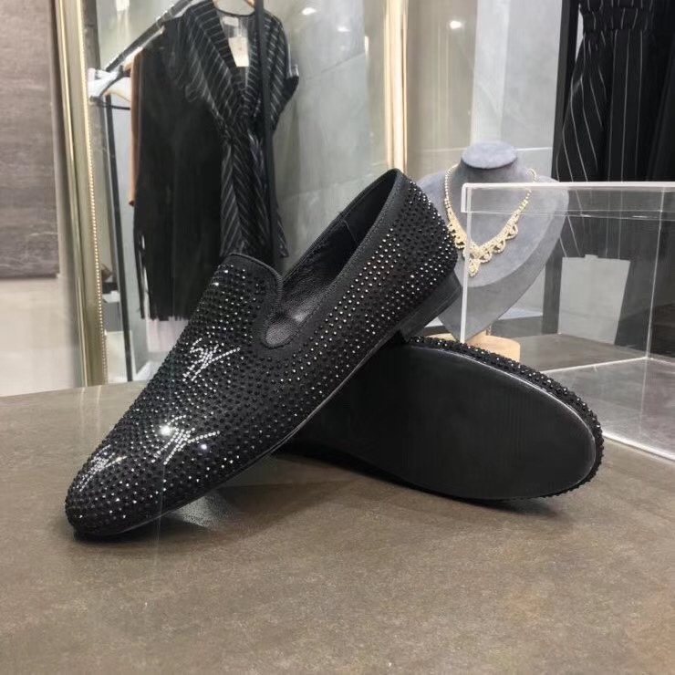 Giuseppe Zanotti Black Studded Velvet Slip-On Loafers