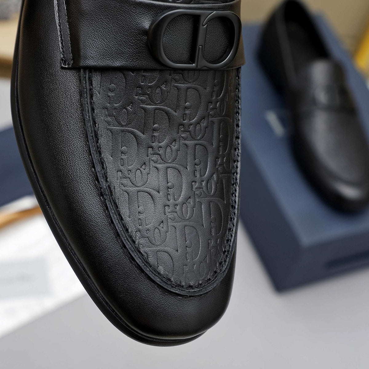Dior Black Textured Buckle Loafers