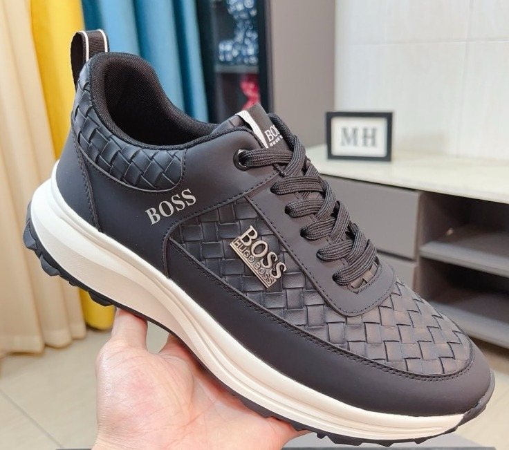 Hugo Boss Dark Gray Woven Panel Sneakers