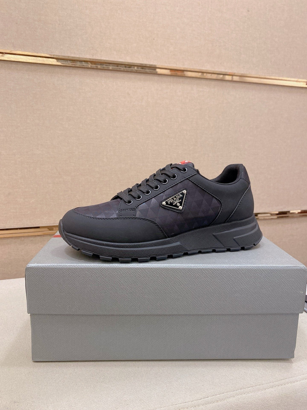 Prada Men's Black Red-Accent Low-Top Sneakers