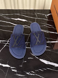 Louis Vuitton Men's Navy Blue Logo Slide Sandals