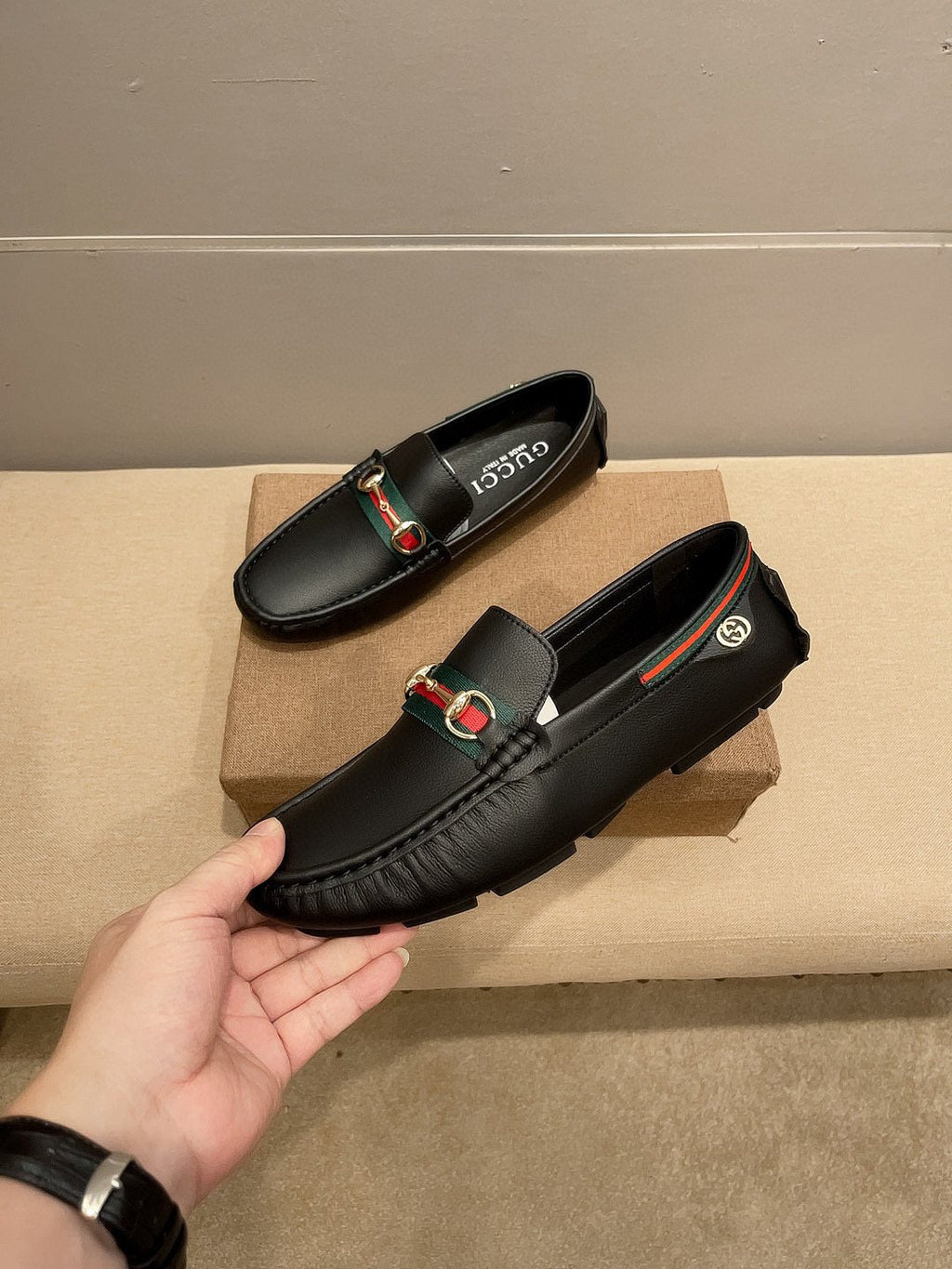 Gucci Black Web Buckle Loafers
