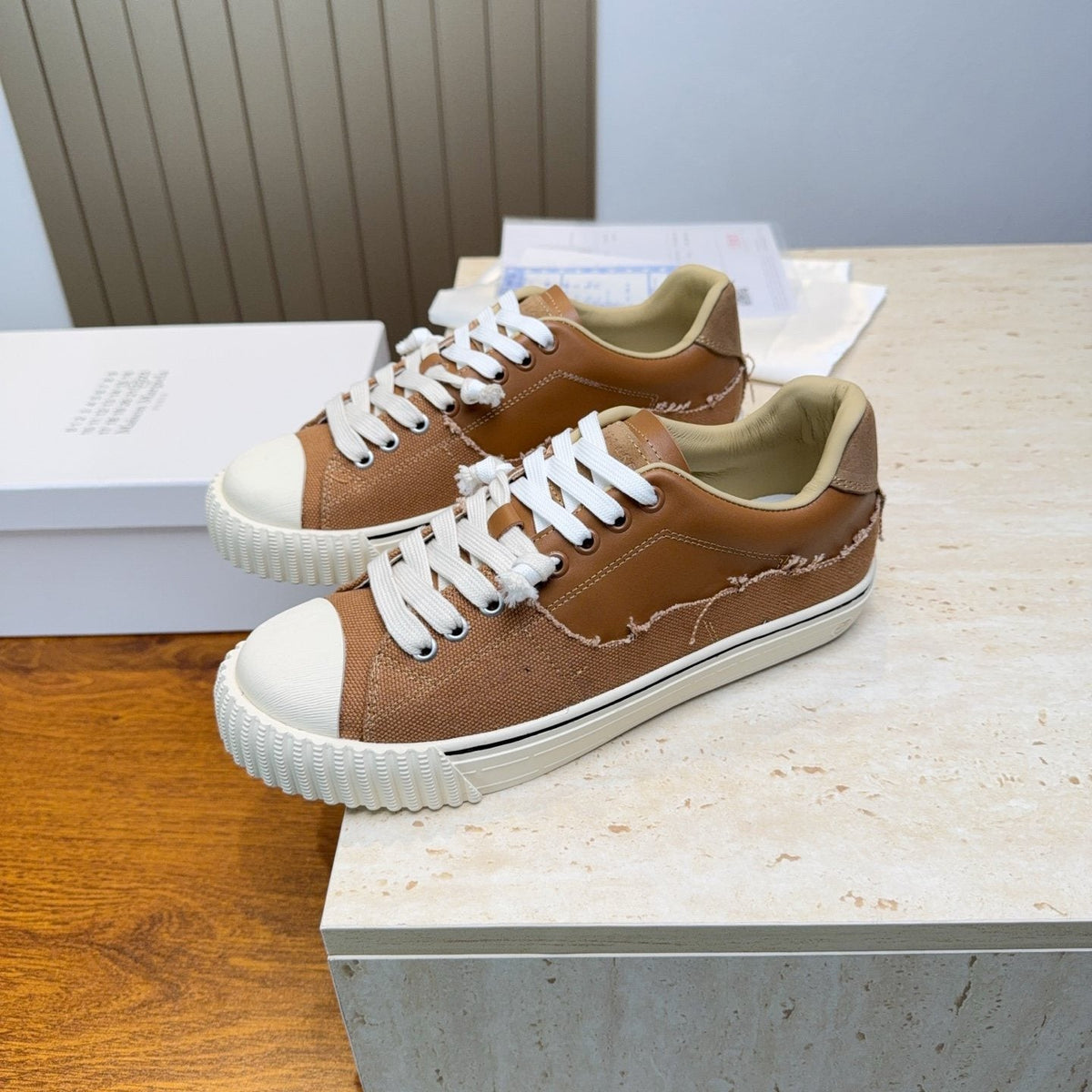Maison Margiela Brown Off-White Low-Top Sneakers