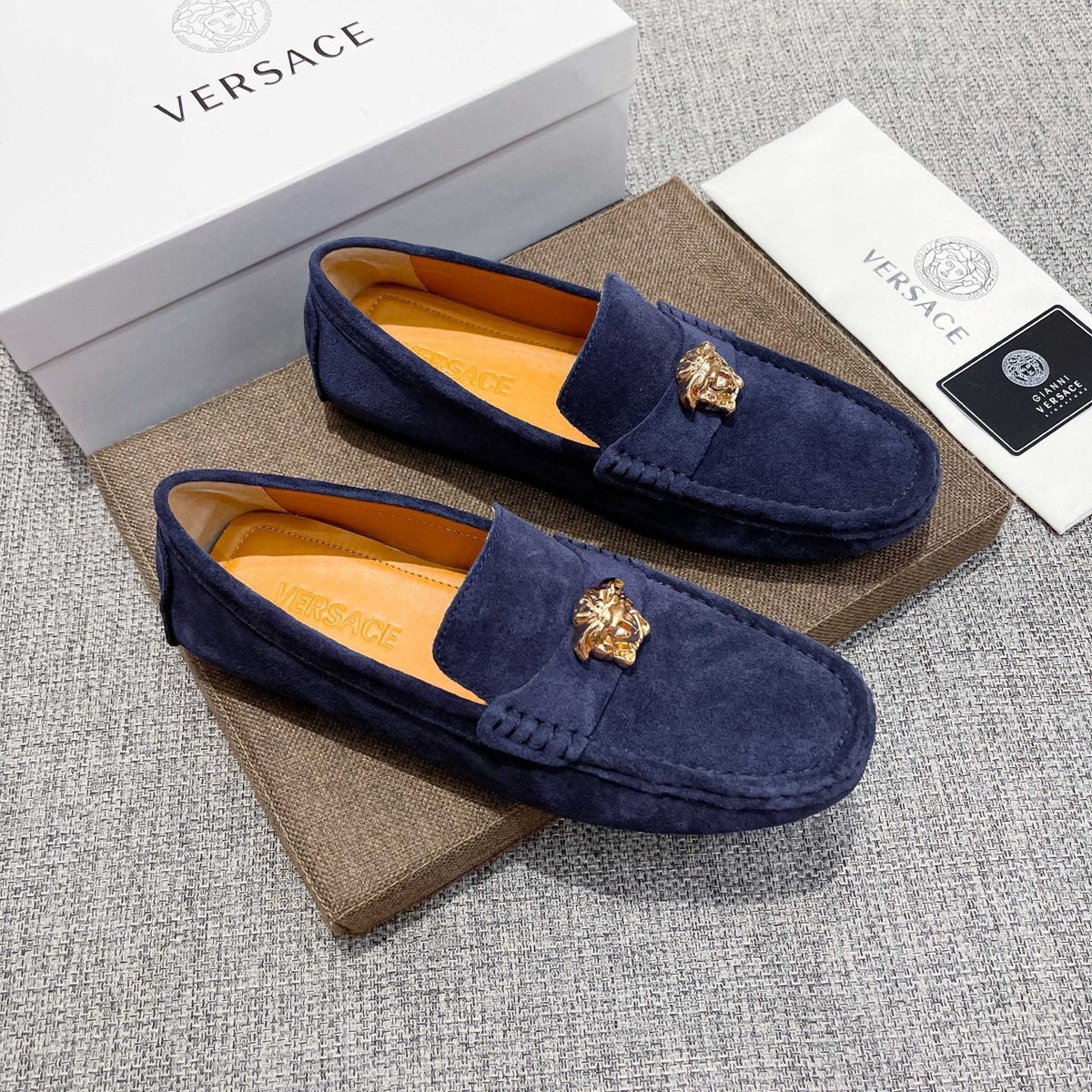 Versace Men's Navy Blue Ornament Loafers