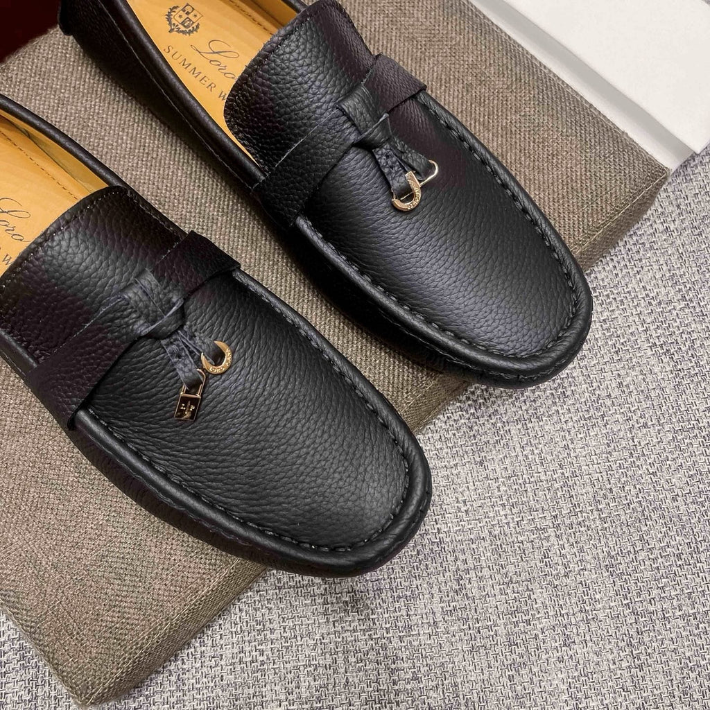 Loro Piana Black Textured Loafers