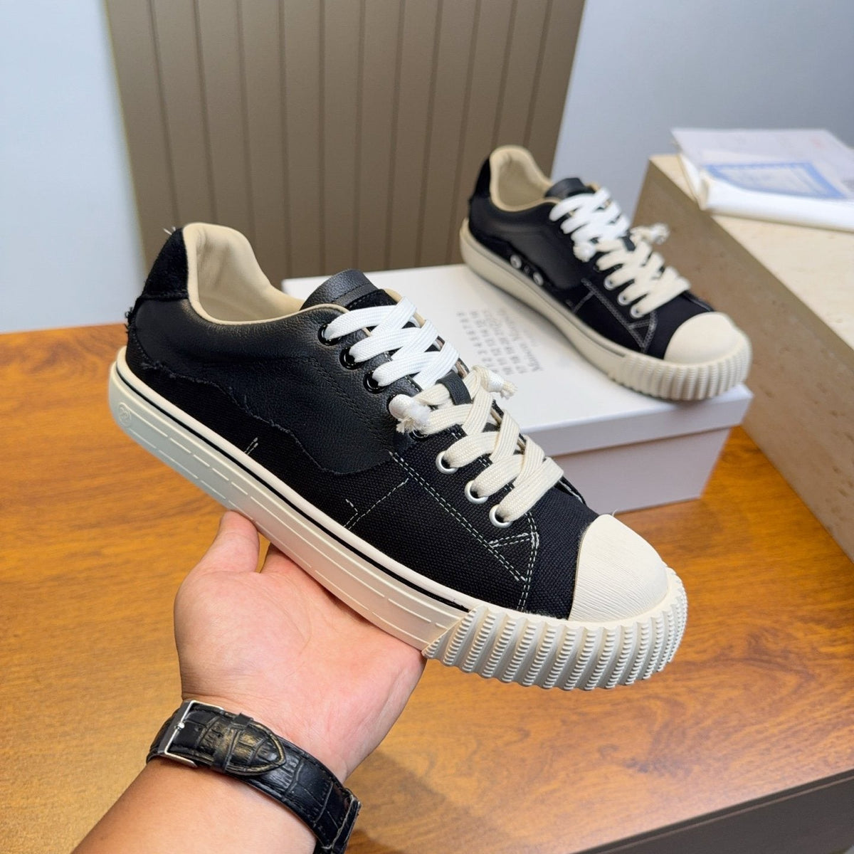 Maison Margiela Black and Off-White Low-Top Sneakers