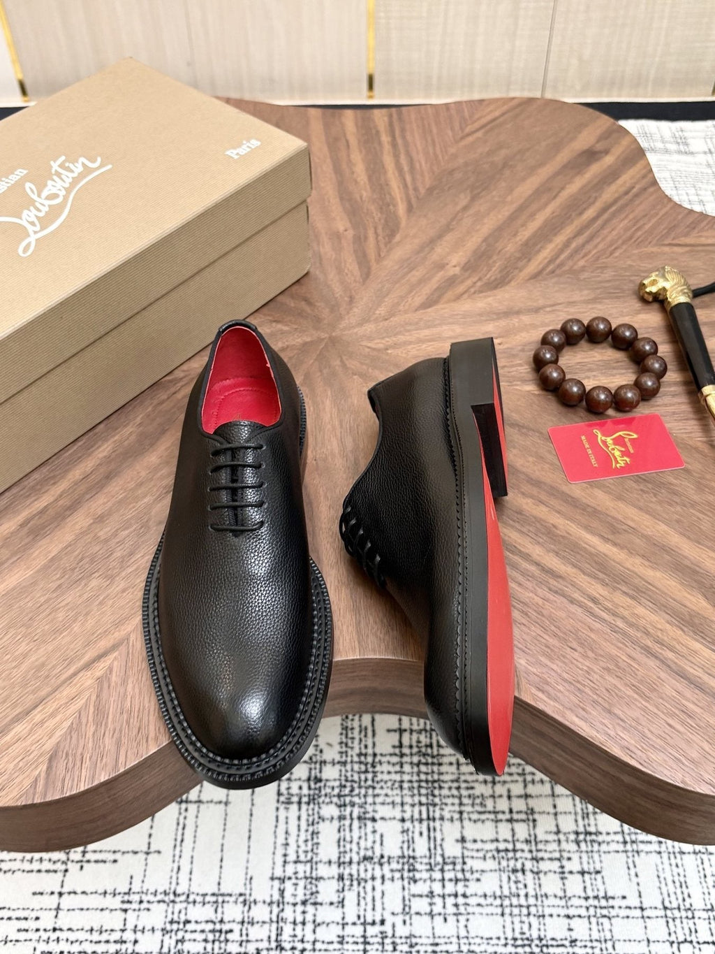 Black Lace-Up Dress Shoes with Red Lining