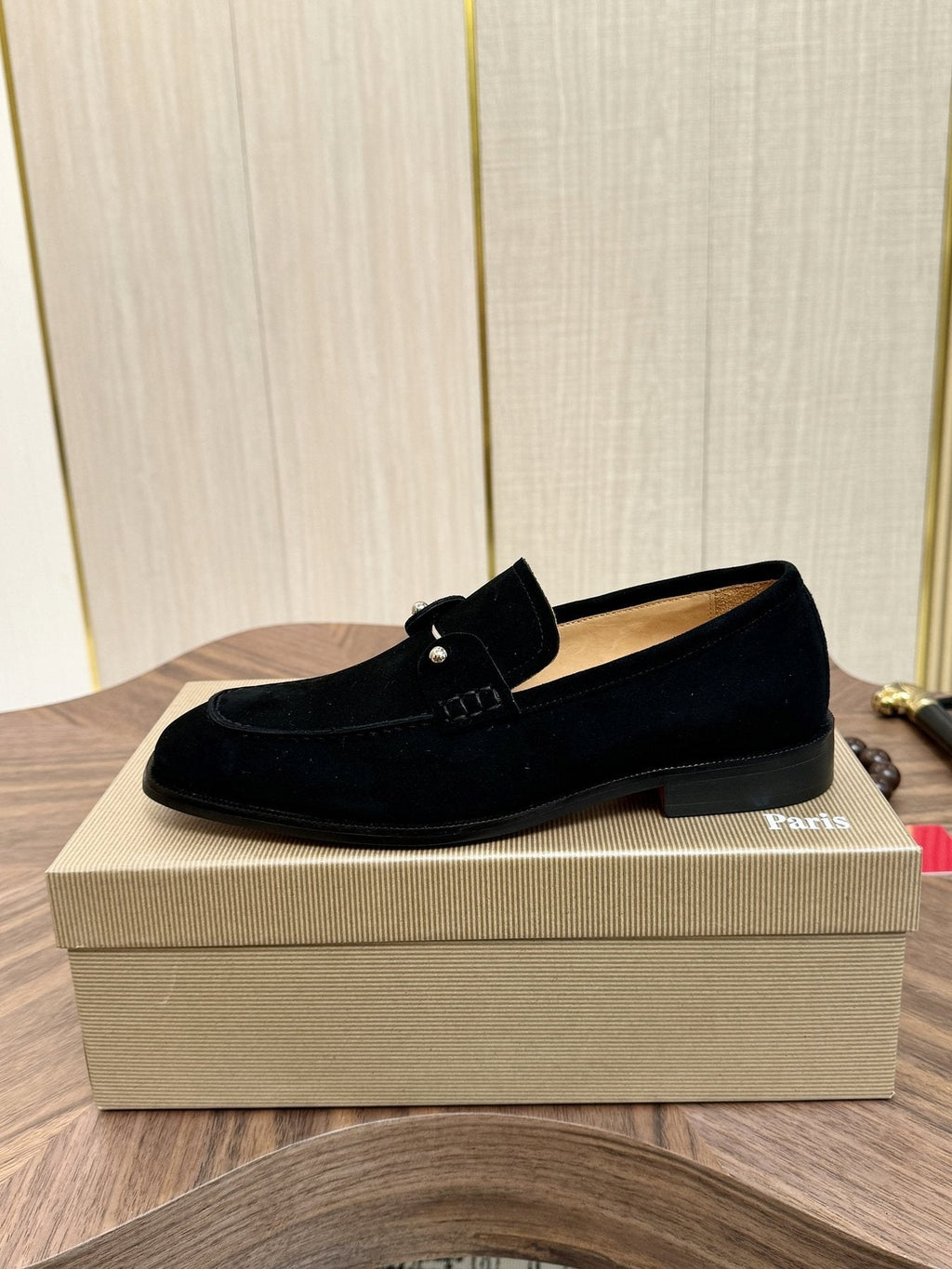 Christian Louboutin Black Metal-Accent Slip-On Loafers