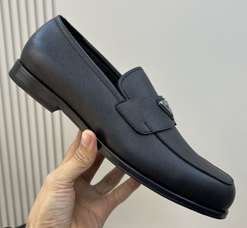 Prada Black Triangular Plaque Loafers
