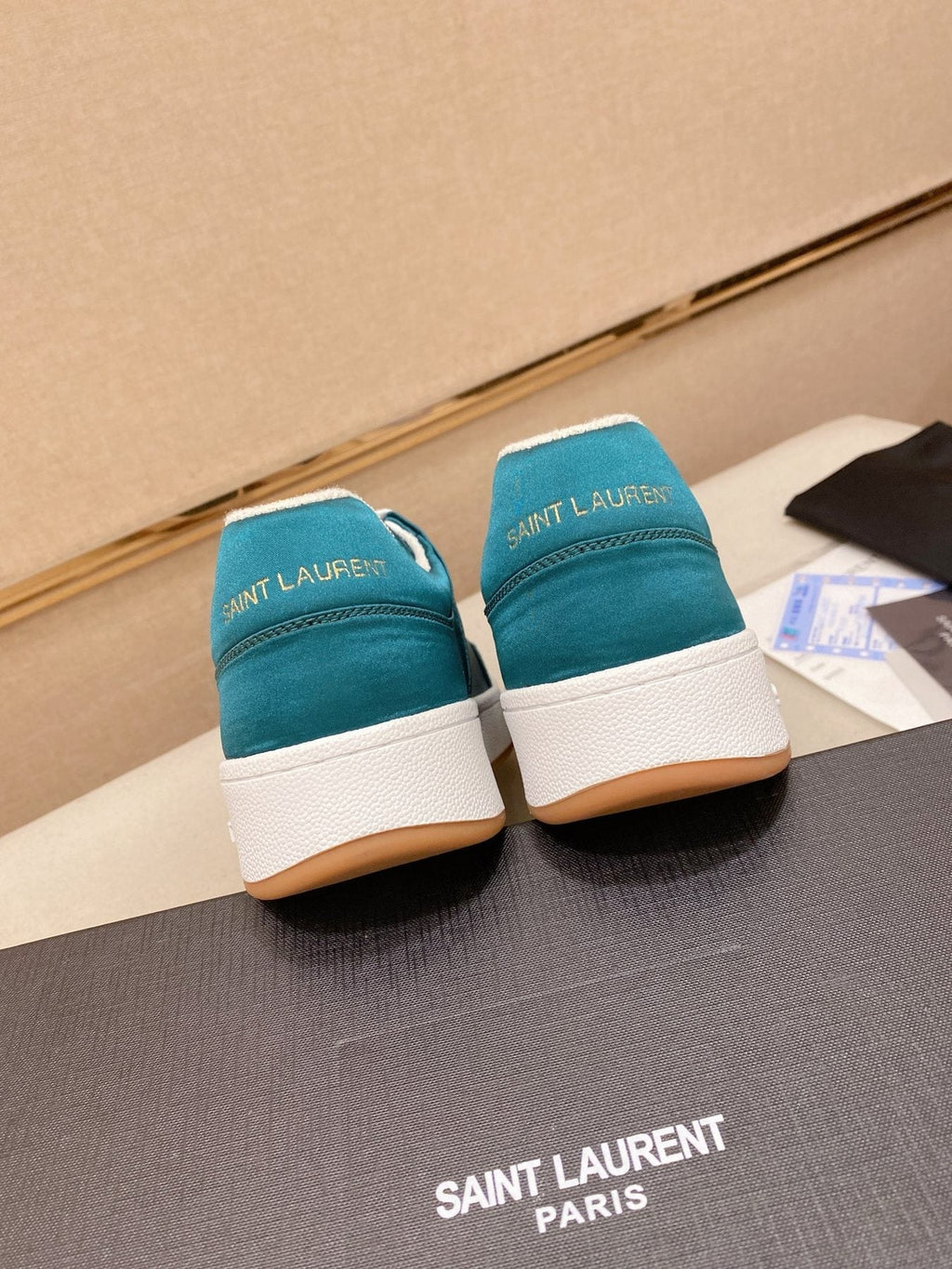 Saint Laurent Teal Blue Perforated Low-Top Sneakers