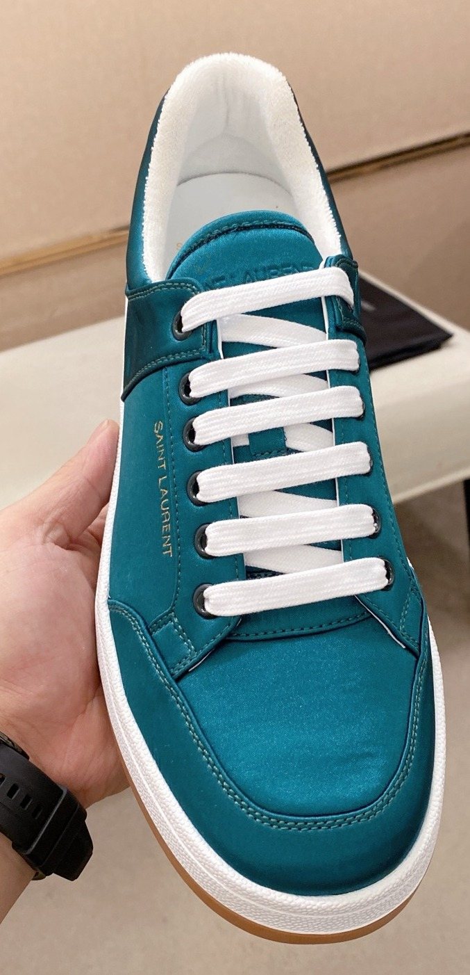 Saint Laurent Teal Blue Perforated Low-Top Sneakers