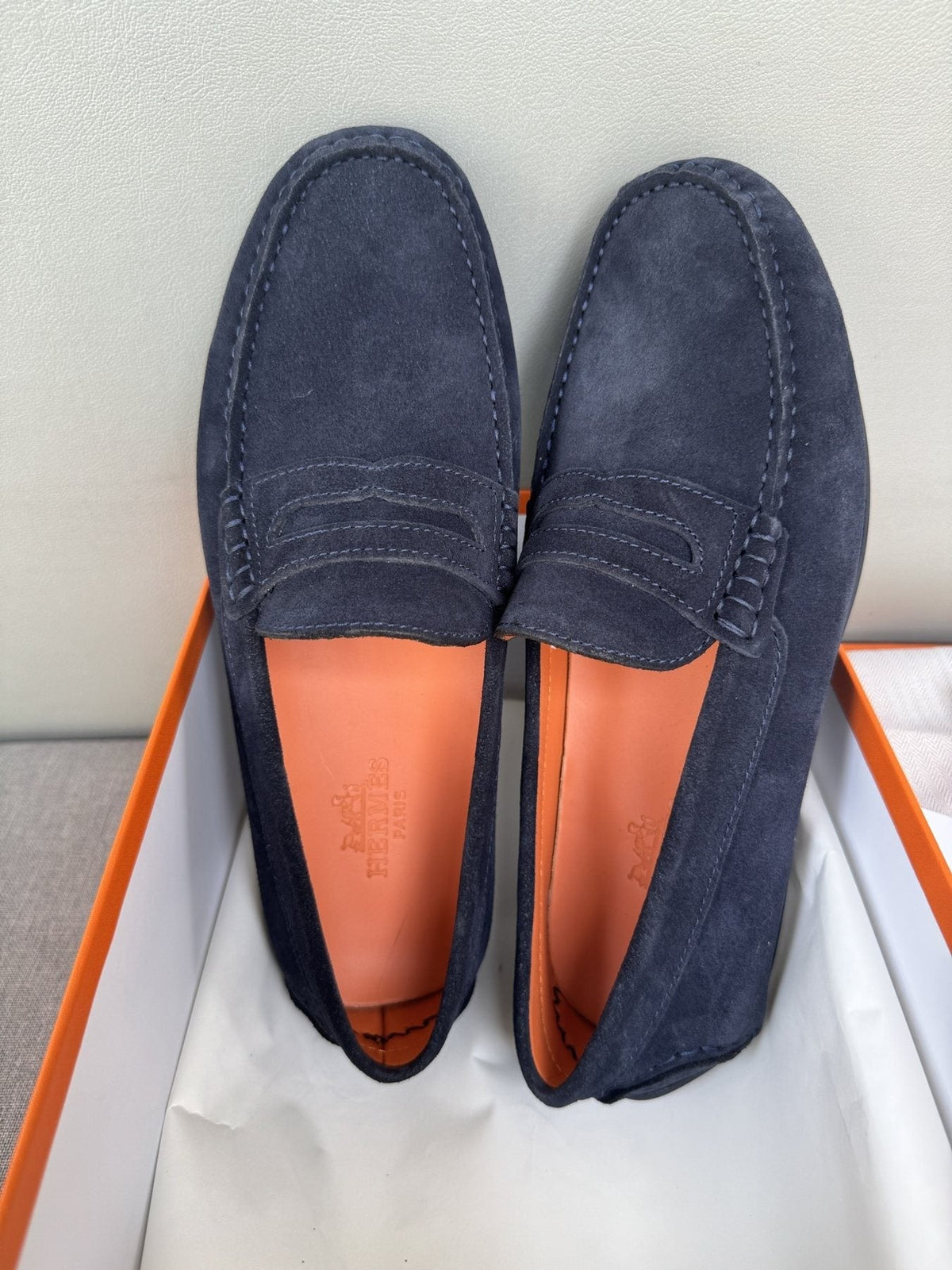 Hermès Men's Navy Suede Driving Loafers