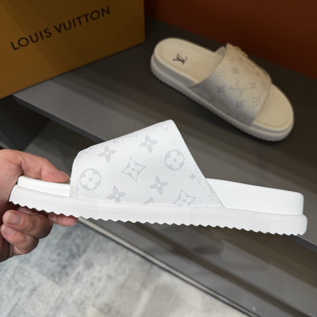 Louis Vuitton White Monogram Zip Slide Sandals