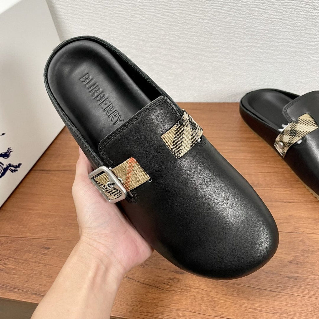 Burberry Black Check Buckle Slide Sandals