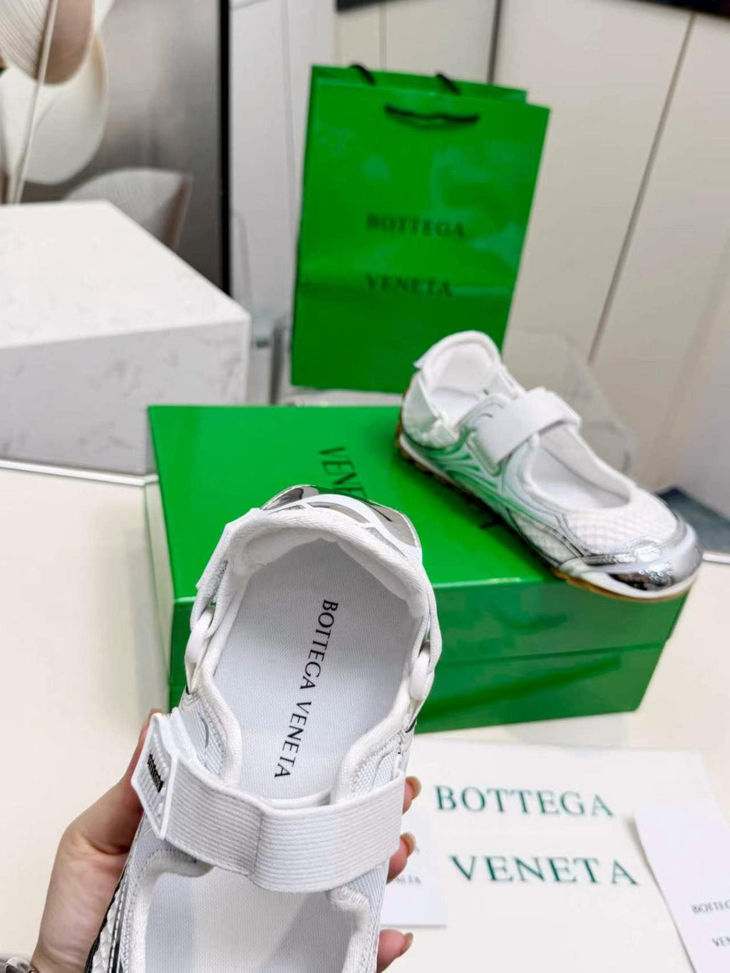 Bottega Veneta White Mesh Strap Sneakers