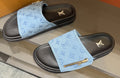 Louis Vuitton Light Blue Zip-Accent Slide Sandals