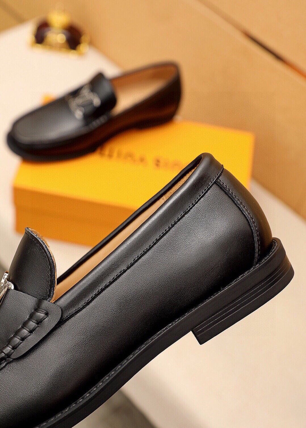 Louis Vuitton Black Metal-Detail Loafers