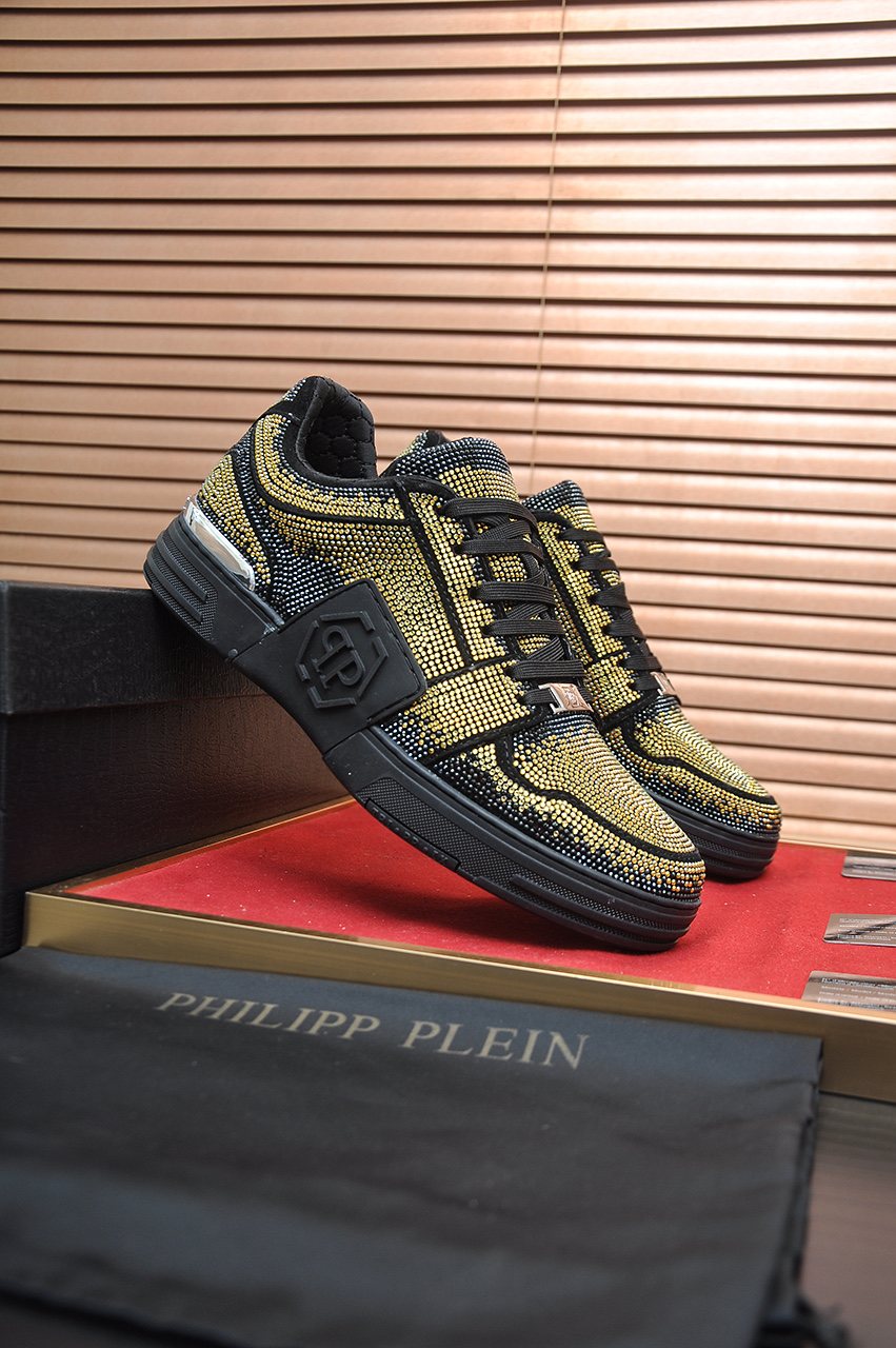 Philipp Plein Gold Studded Low-Top Sneakers