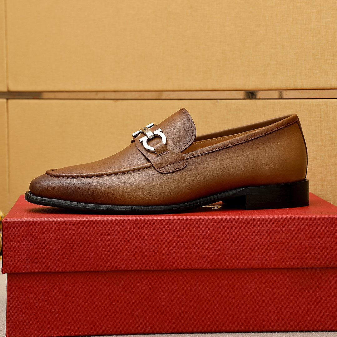 Ferragamo Brown Metal-Accent Loafers