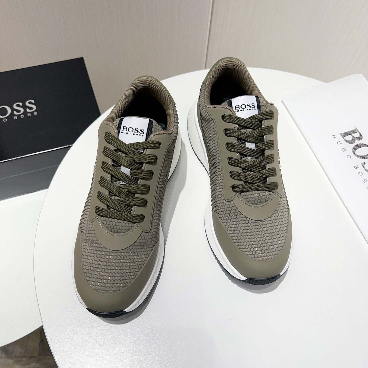 BOSS Knit Lace-Up Sneakers - Rubber Outsole