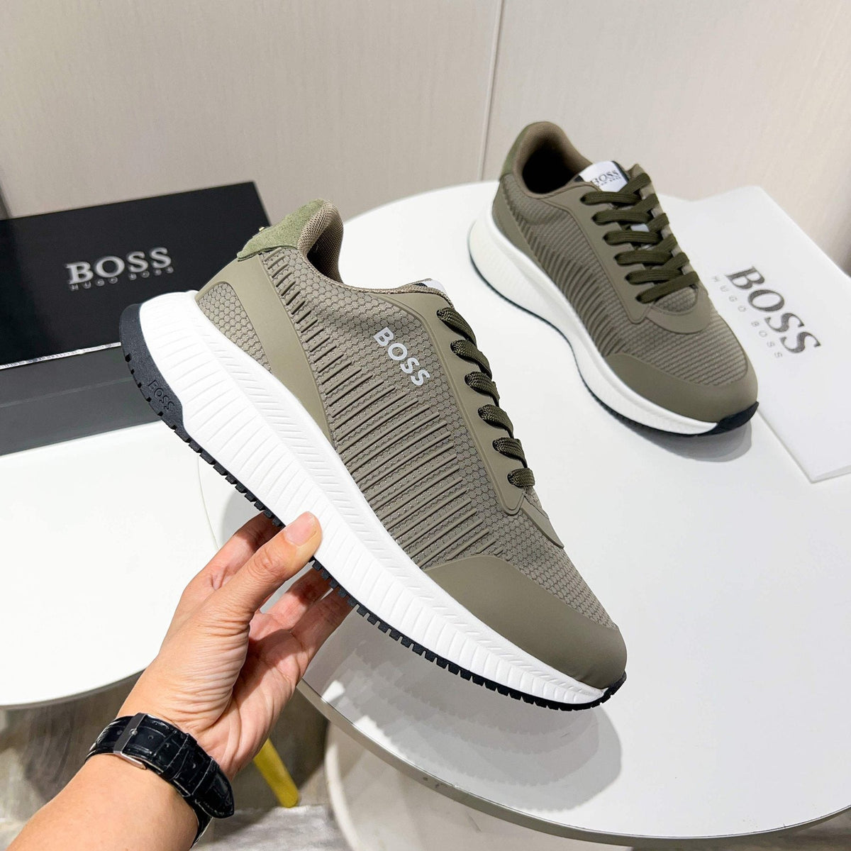 BOSS Knit Lace-Up Sneakers - Rubber Outsole