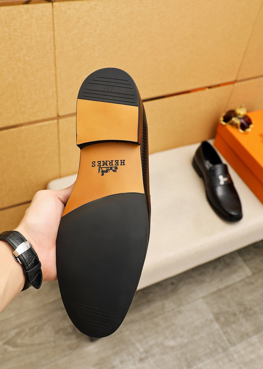 Hermès Black Perforated H-Hardware Loafers