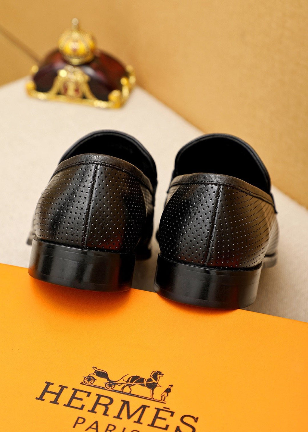 Hermès Black Perforated H-Hardware Loafers