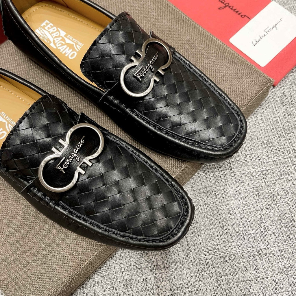 Ferragamo Black Woven Driving Loafers