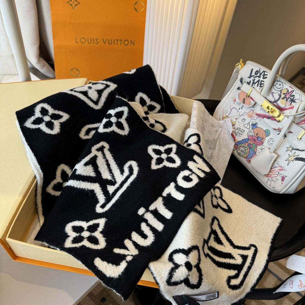 Louis Vuitton Black & Ivory Monogram Scarf
