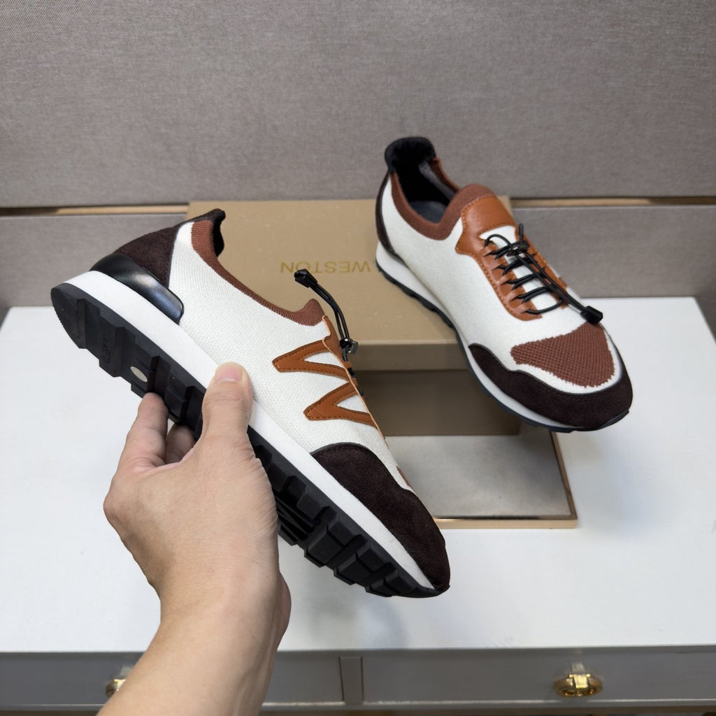 Men's White, Brown & Tan Panel Sneakers