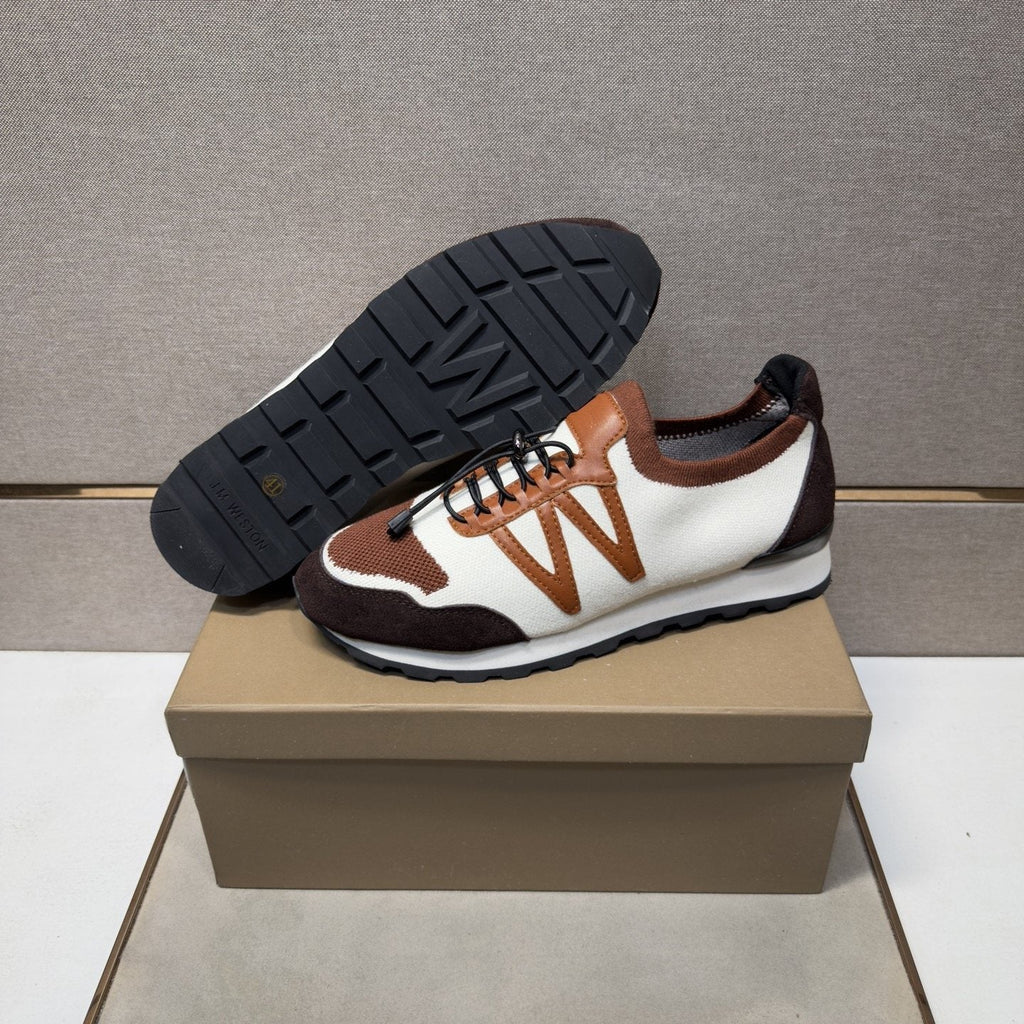 Men's White, Brown & Tan Panel Sneakers