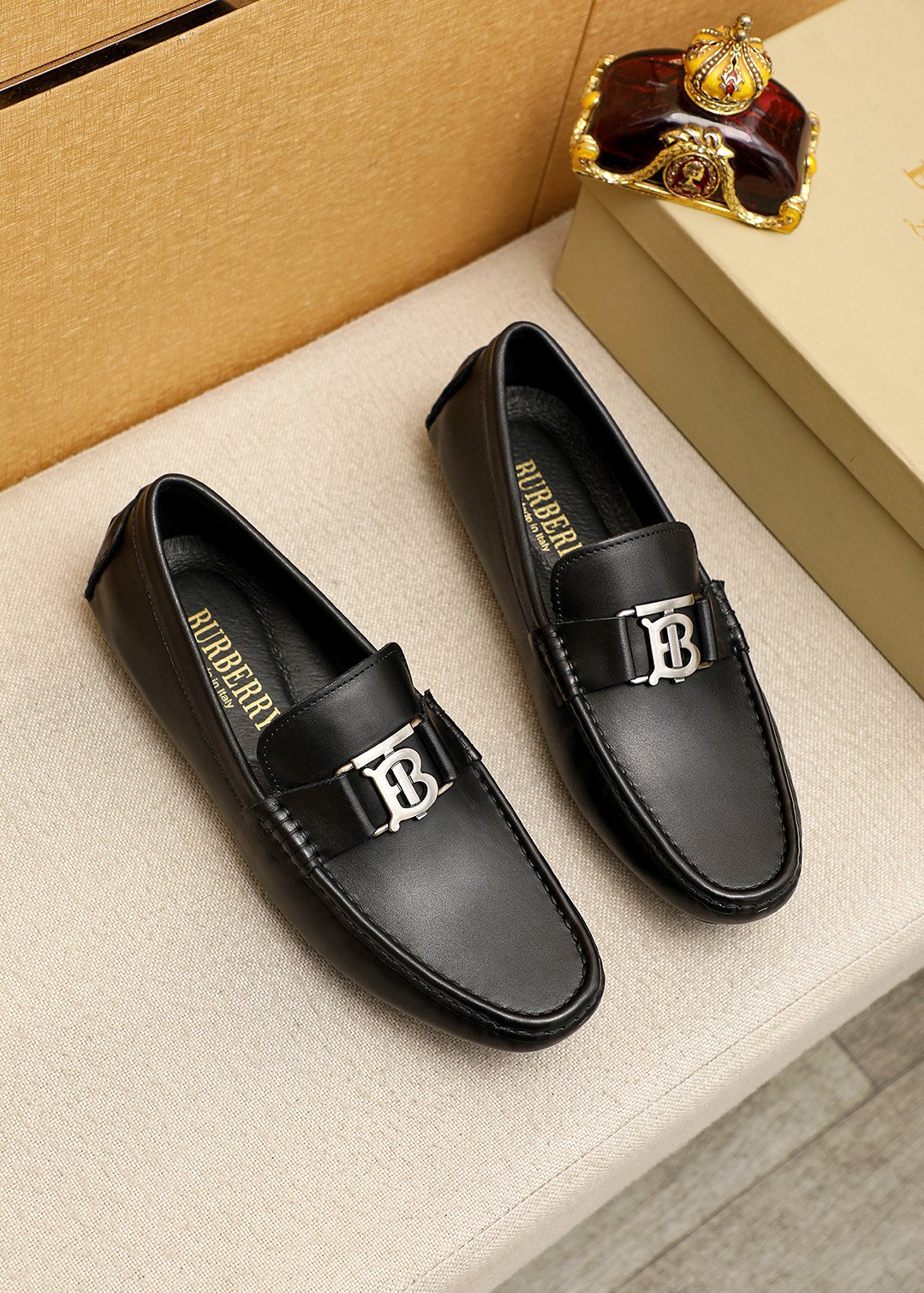 Burberry Black Metal Monogram Loafers