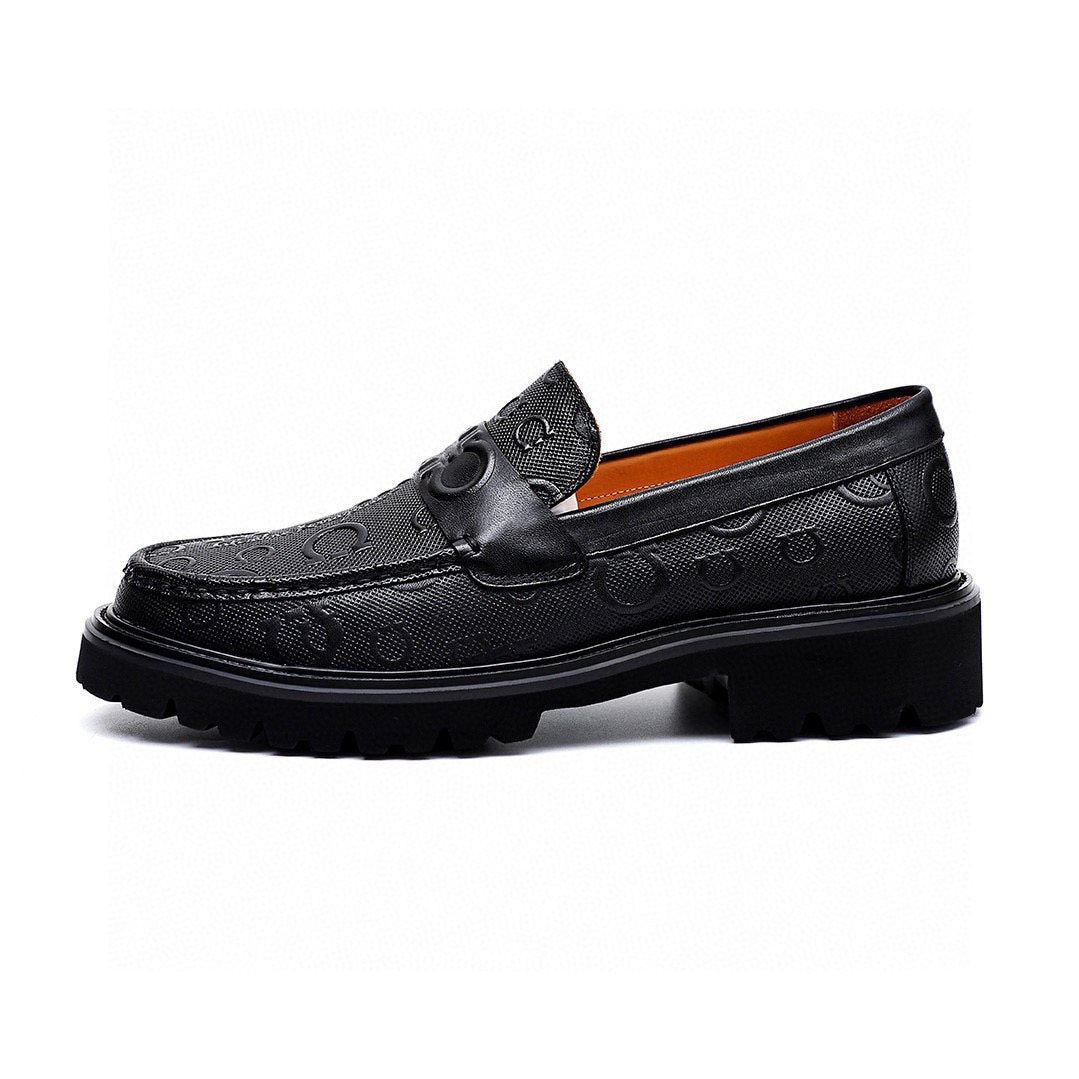 Salvatore Ferragamo Men's Black Embossed Lug Sole Loafers
