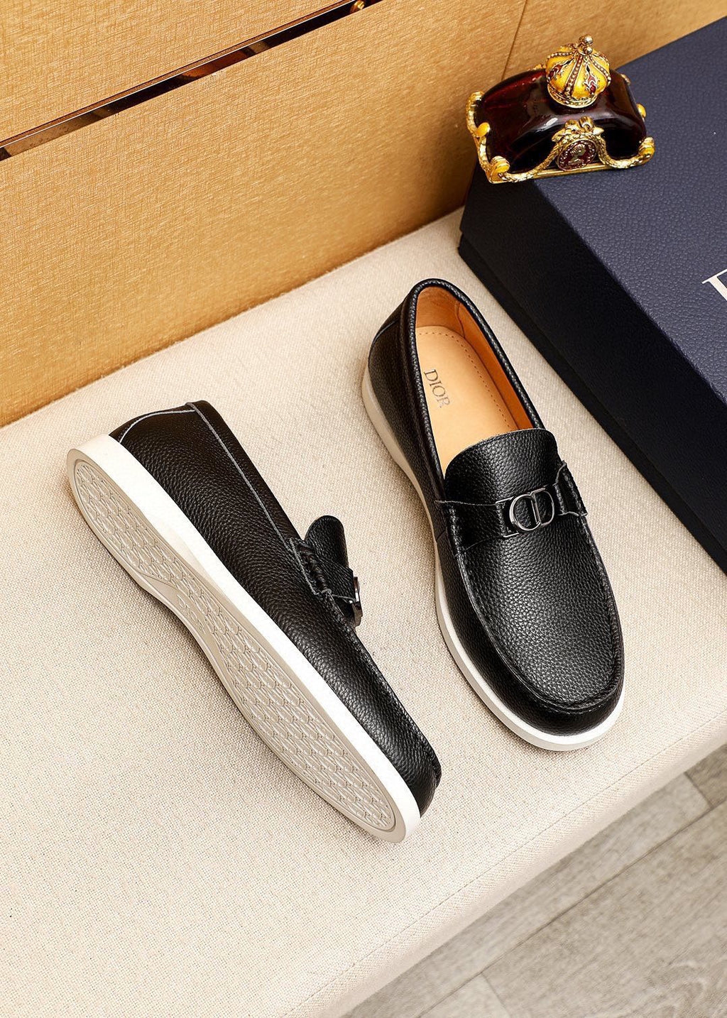 Dior Pebbled Leather Buckle Loafers