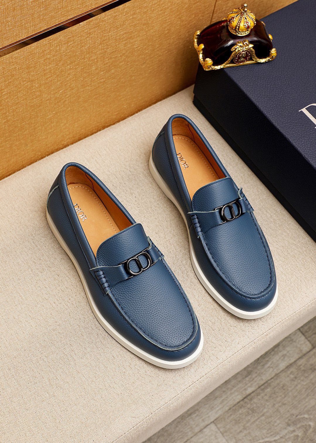 Dior Pebbled Leather Buckle Loafers