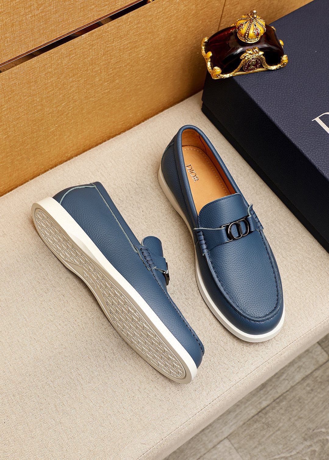 Dior Pebbled Leather Buckle Loafers