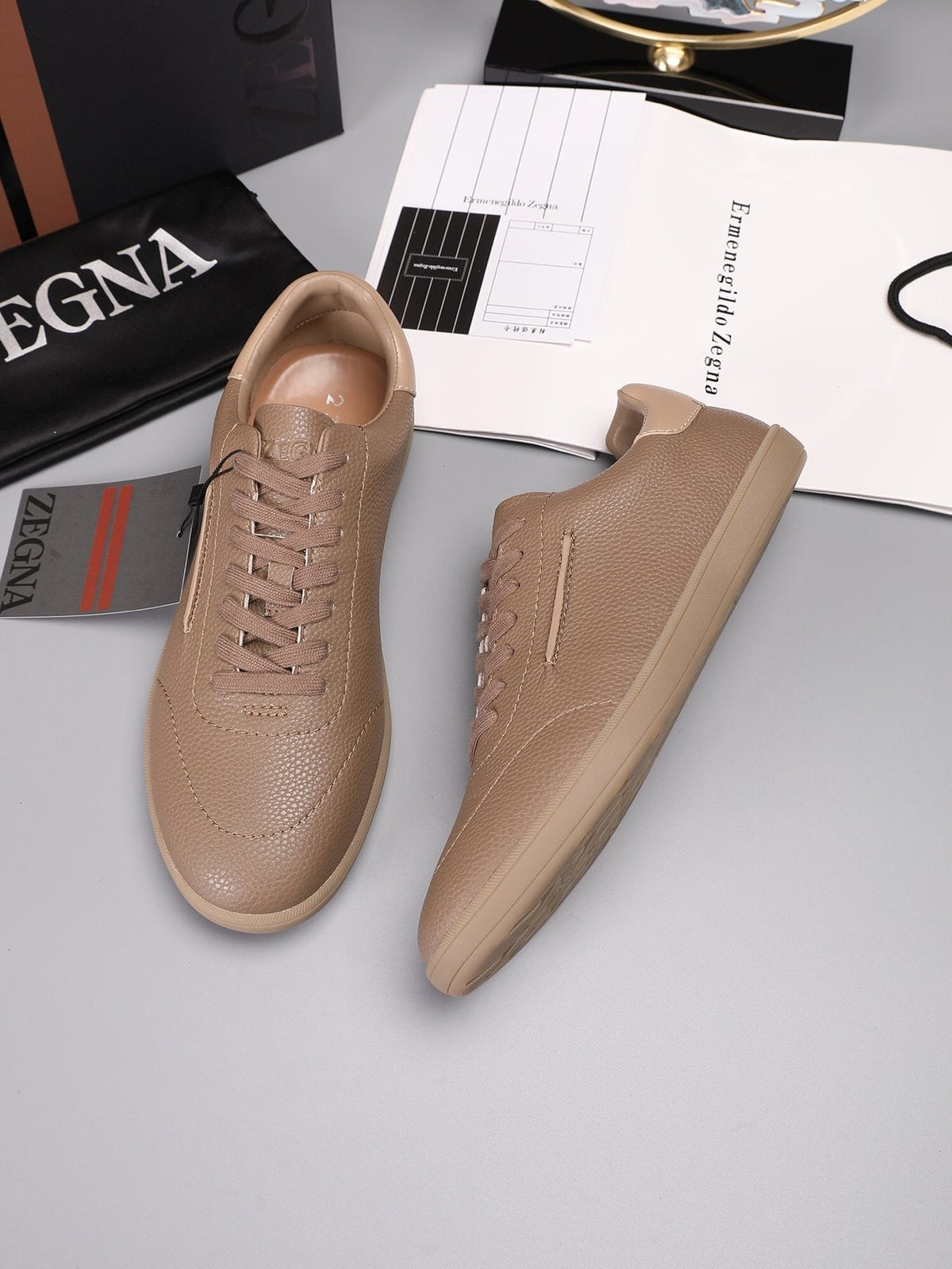 ZEGNA Textured Leather Low-Top Sneakers