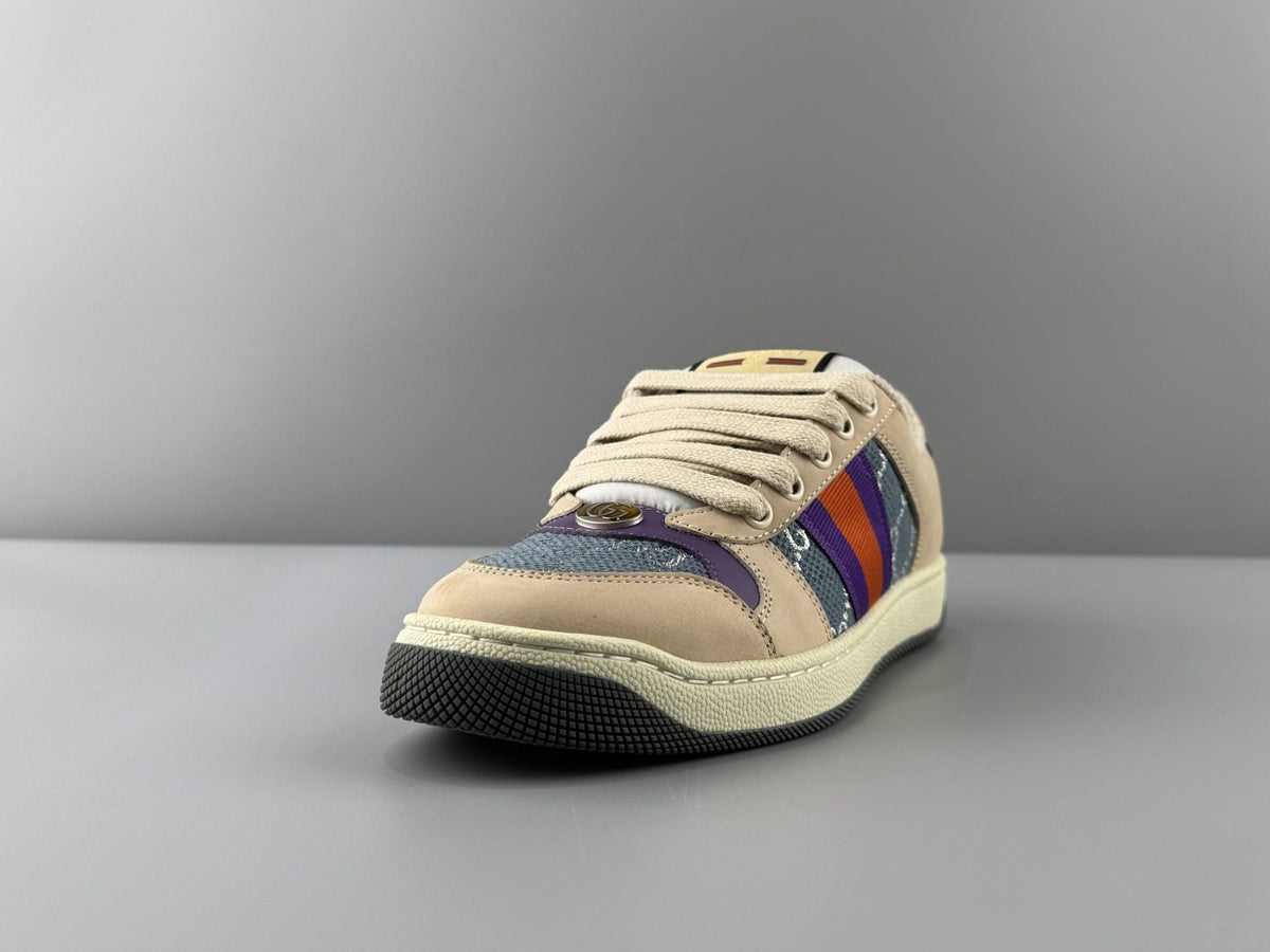 Gucci Beige Monogram Stripe Low-Top Sneakers