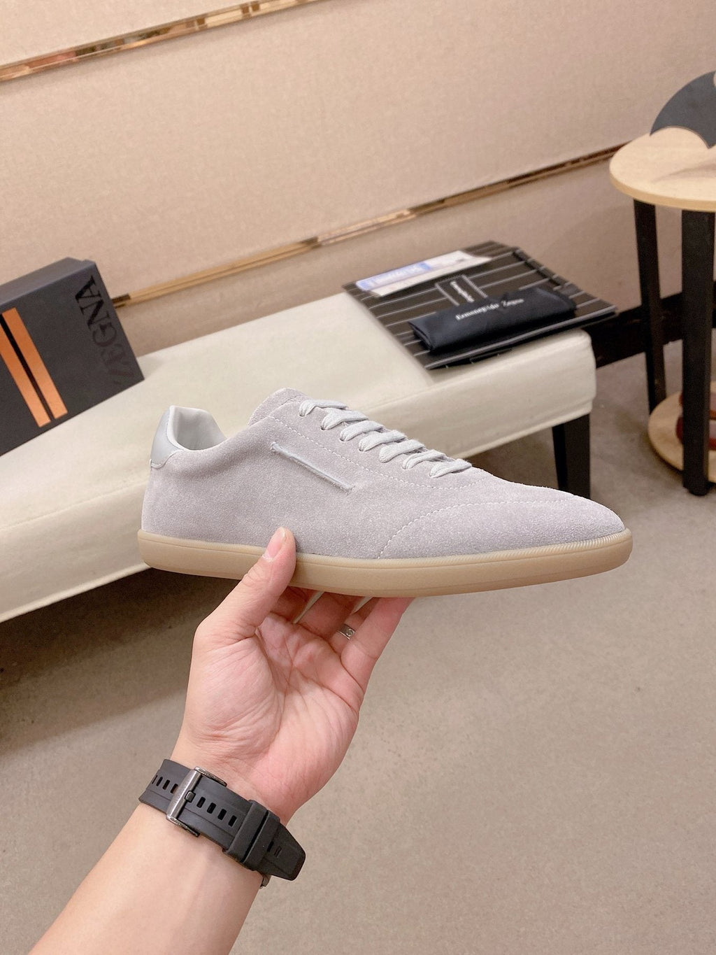 Zegna Men's Suede Low-Top Sneakers - Padded Collar
