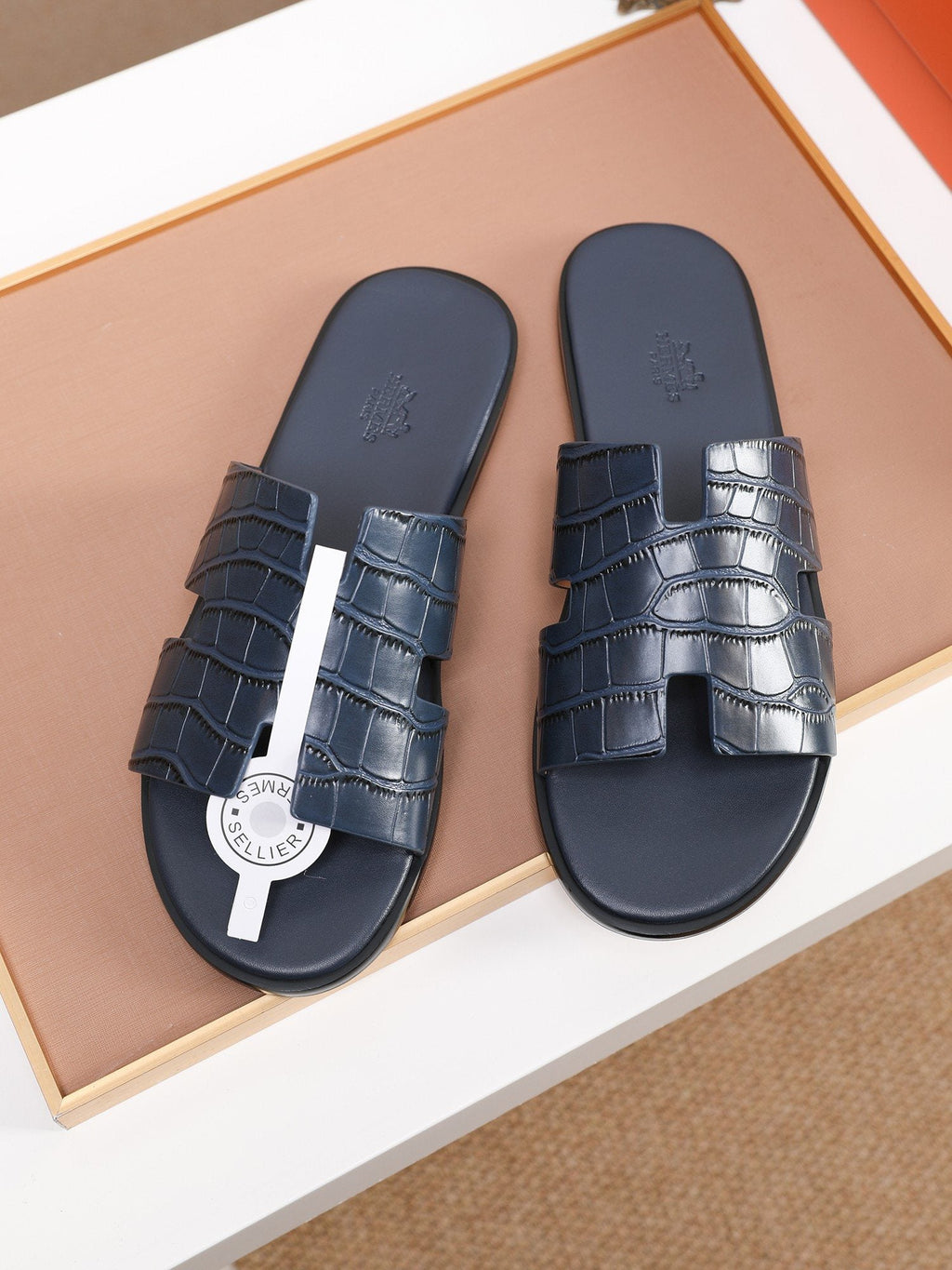 Hermès Croc-Embossed H Slide Sandals